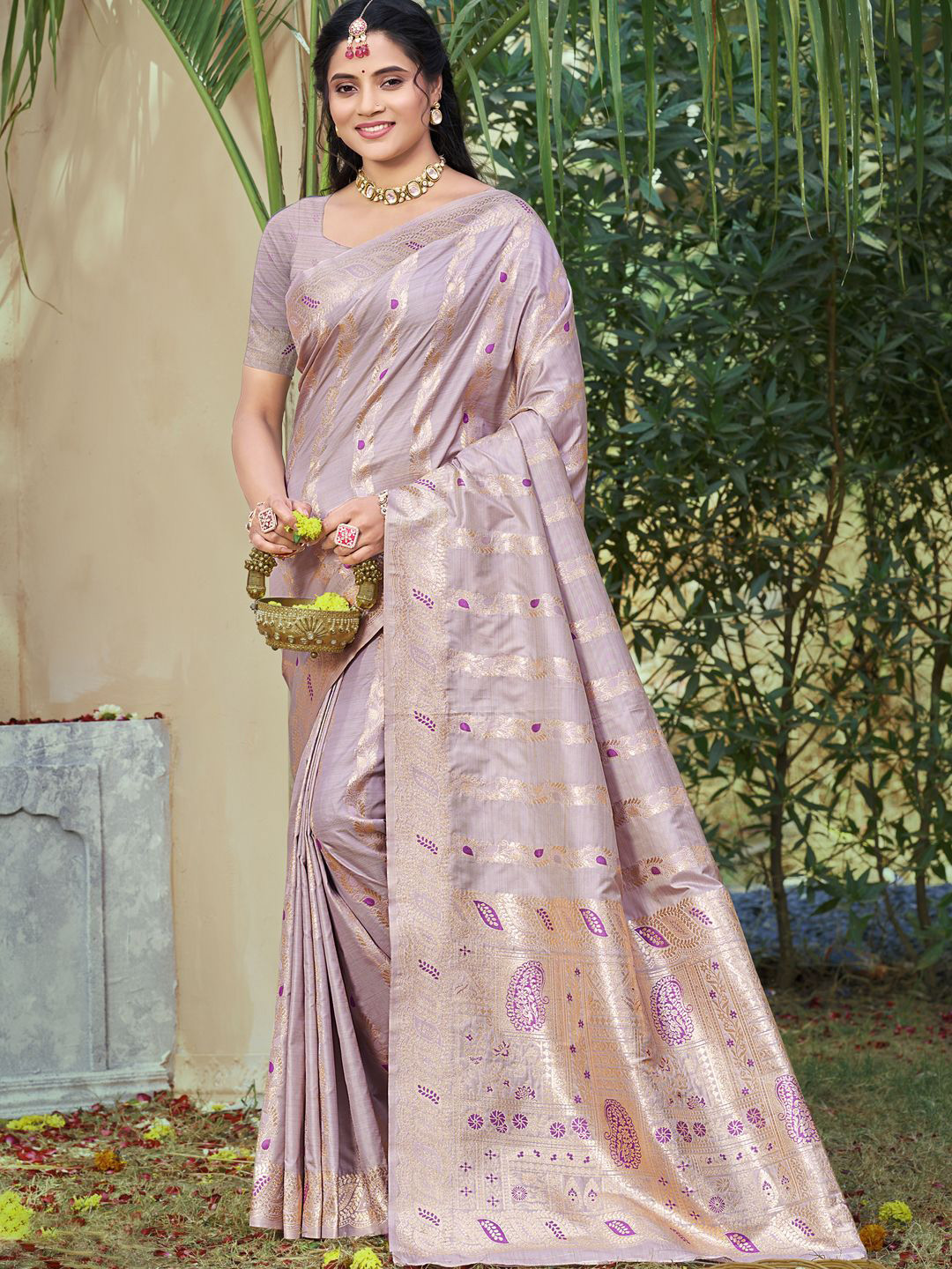DEVATITHI Woven Design Zari Lavender Silk Saree