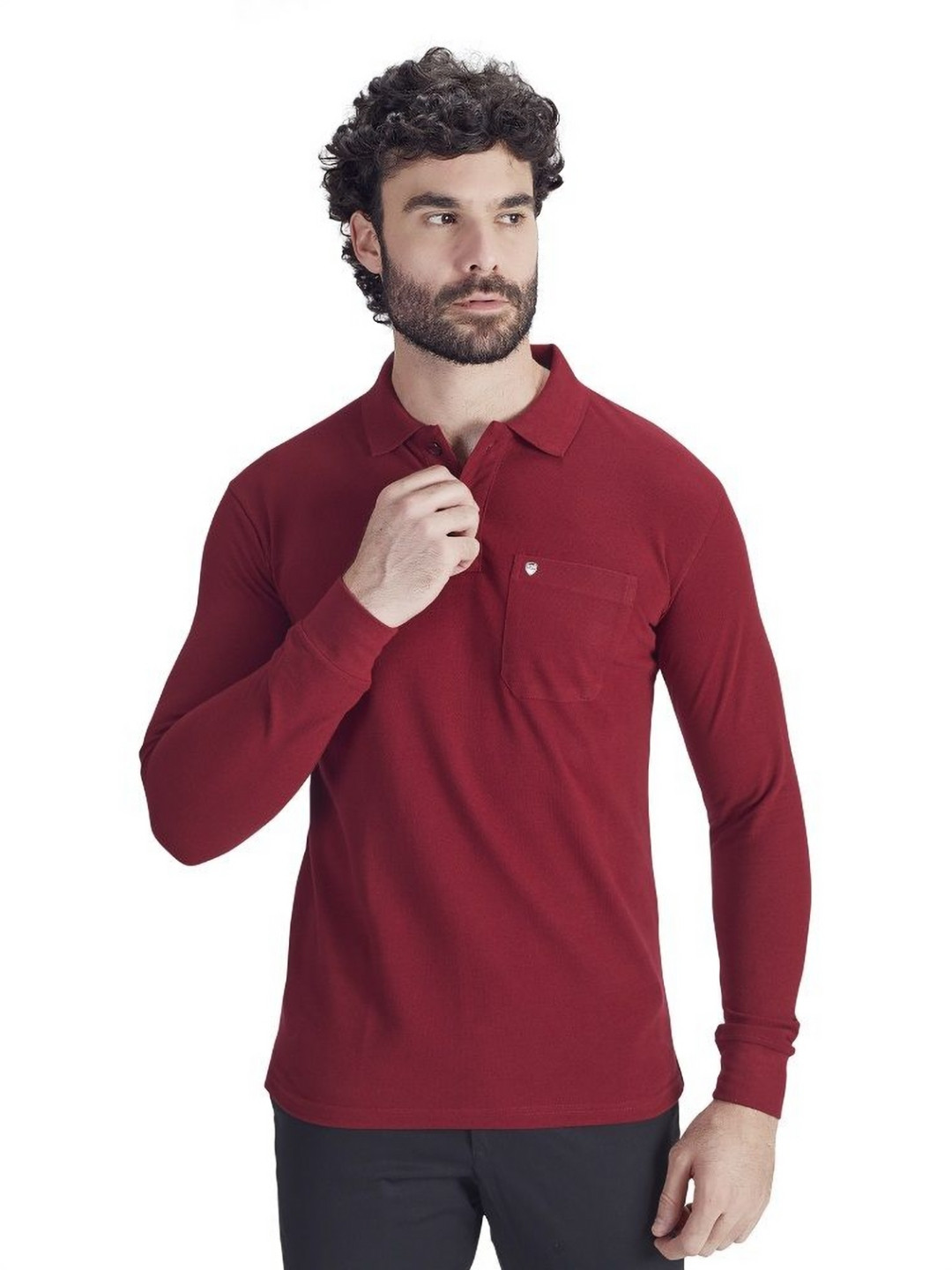 PRORIDERS Men Solid Maroon Regular Fit Full Sleeve Polo T-shirt