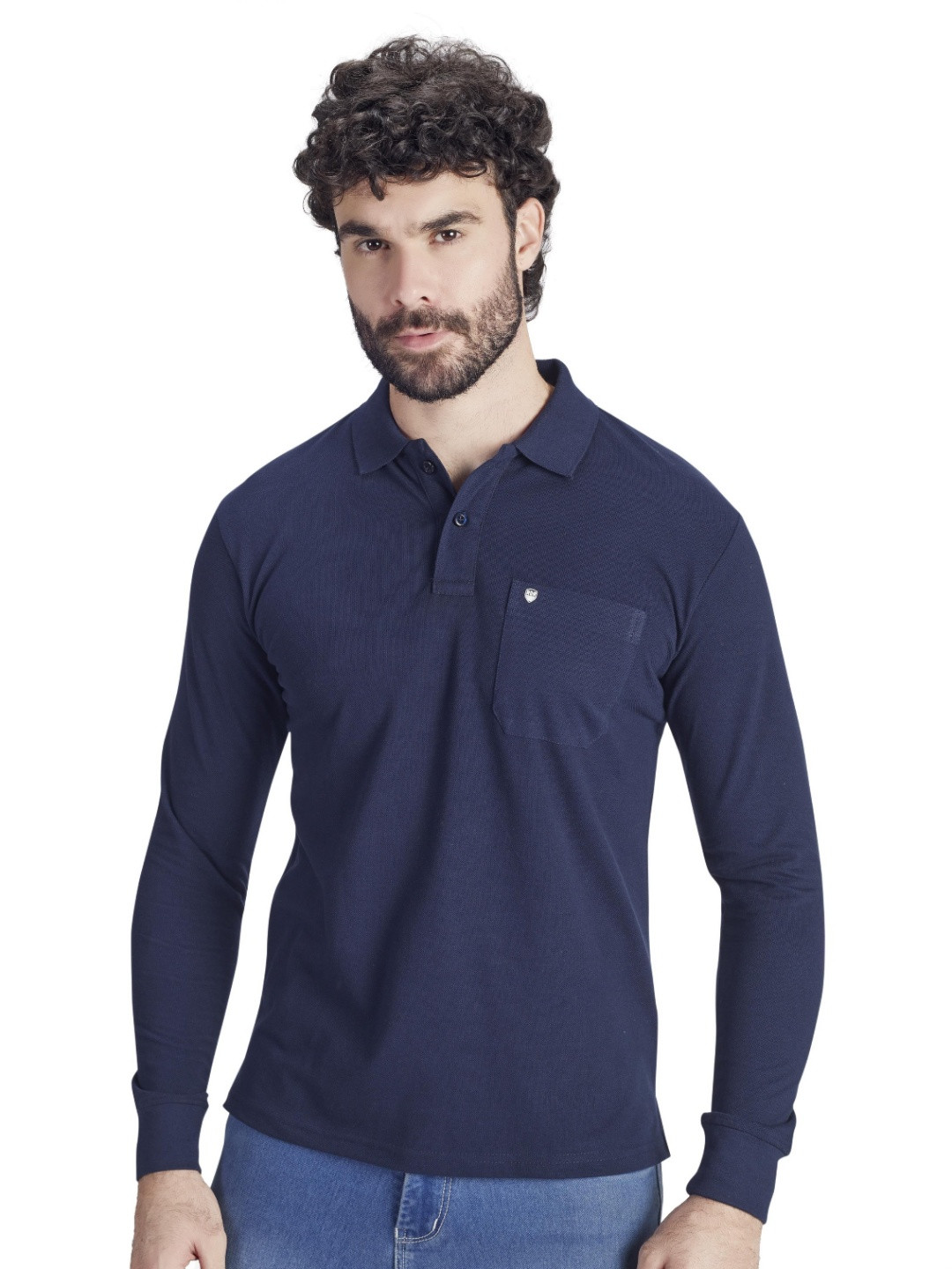 PRORIDERS Men Solid Blue Regular Fit Full Sleeve Polo T-shirt