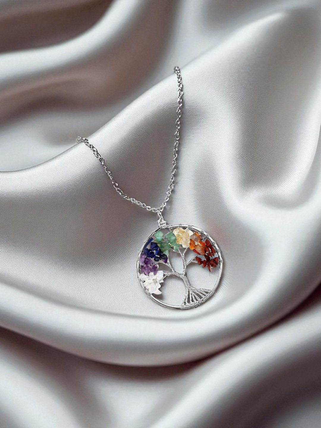 Goldnera Artificial Beaded Circular Tree Shaped Pendant With Chain