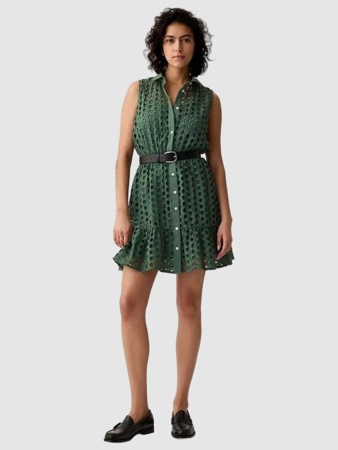 GAP Women Self Design Pure Cotton Sleeveless Cut-Work Shirt Dress