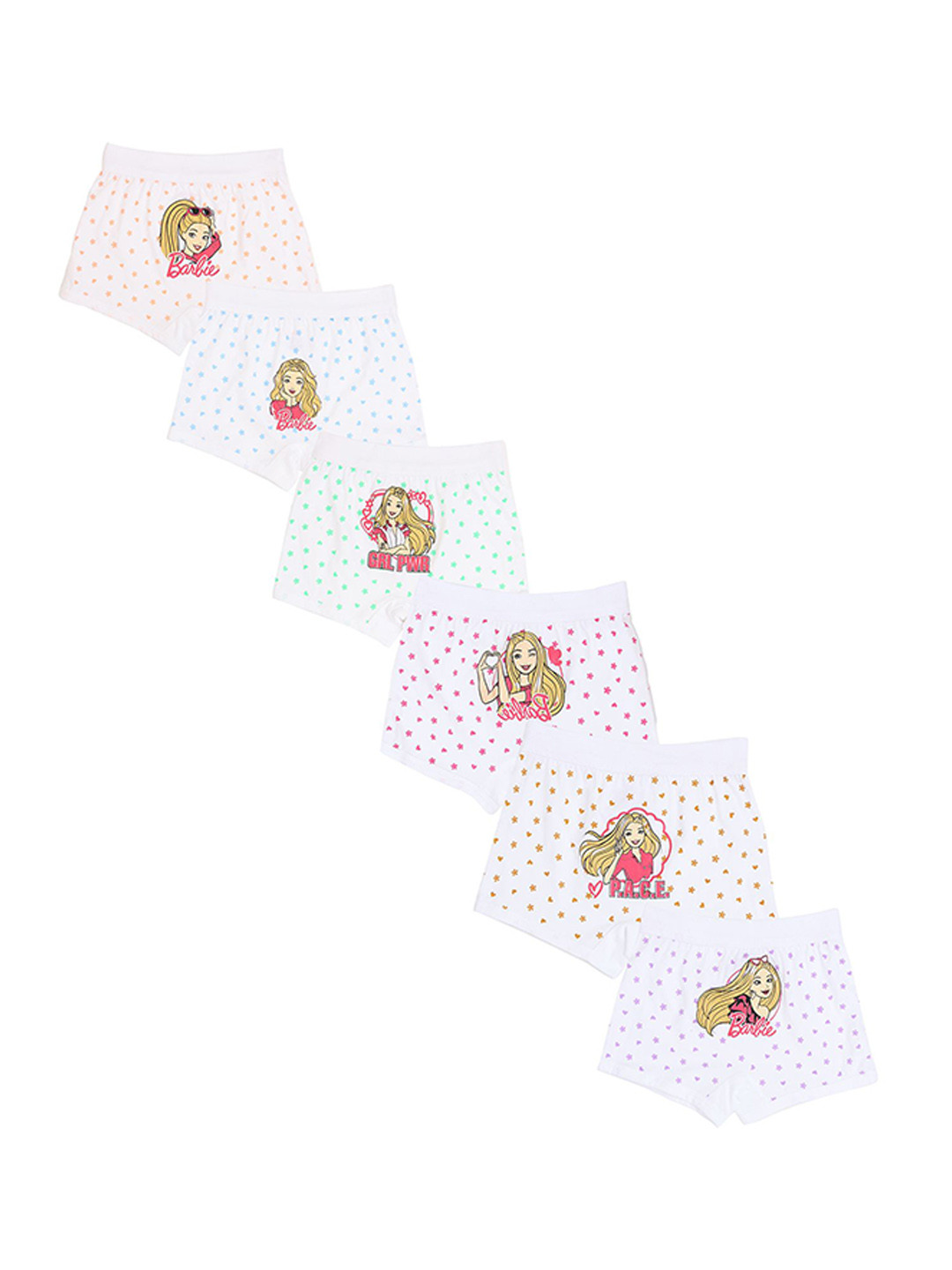 Red Rose Girls Pack Of 6 Barbie Printed Cotton High-Rise Boy Shorts Briefs BABY-158