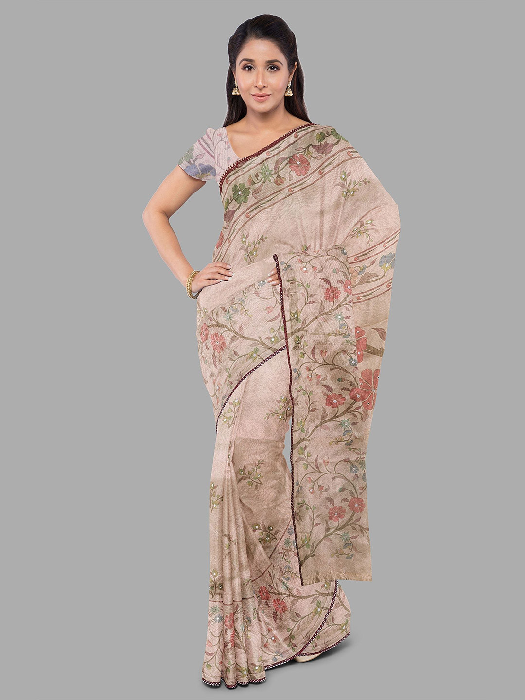 The Chennai Silks Floral Printed Uppada Tissue Saree