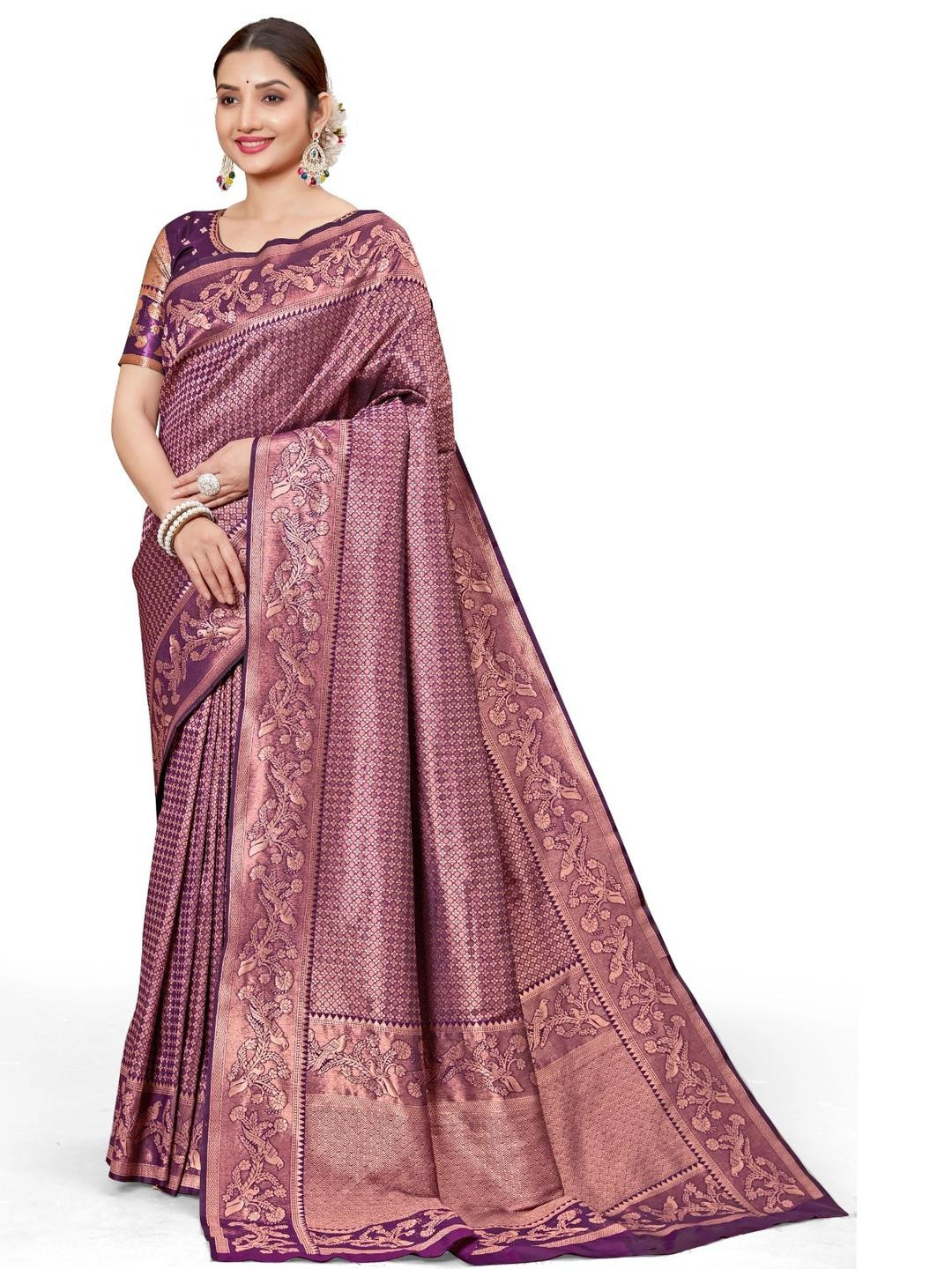 KSALIYA Burgandy & Copper Toned Woven Design Silk Saree