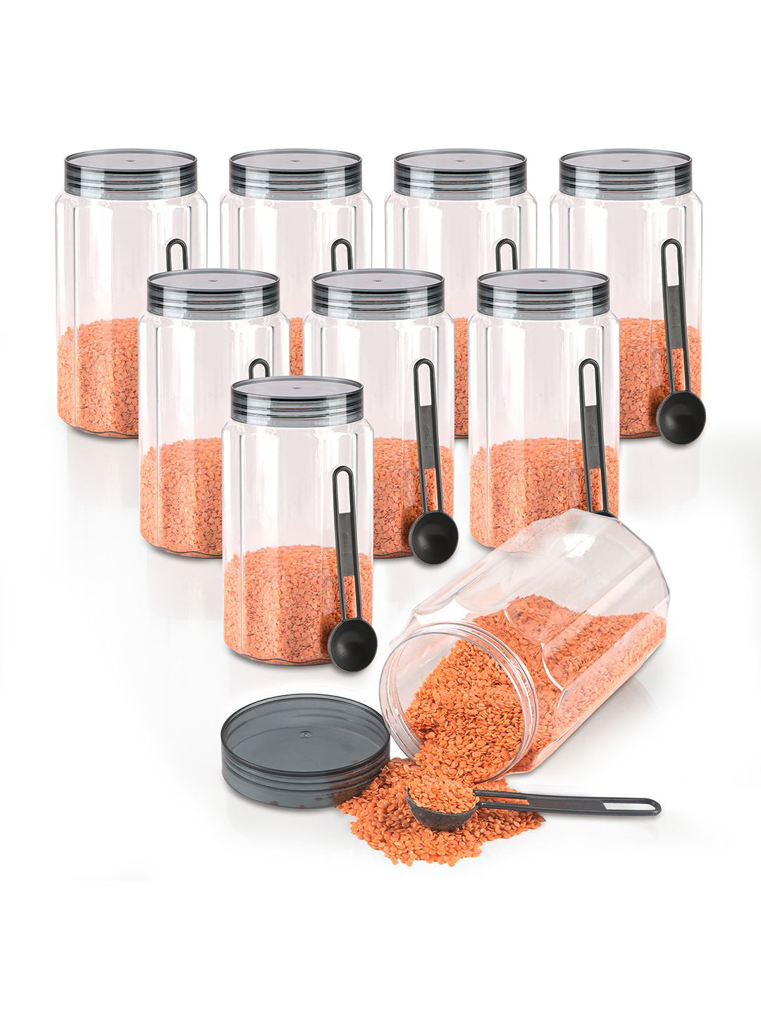 Kuber Industries Grey & Transparent 9 Pieces Containers for Kitchen Storage 1.1L Each