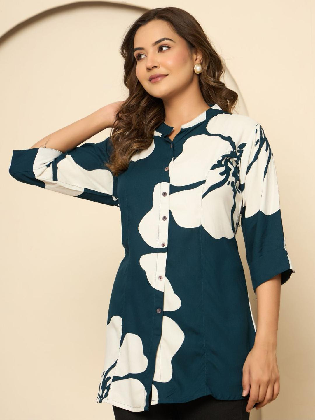 KALINI Viscose Rayon White bold allover flower printed top