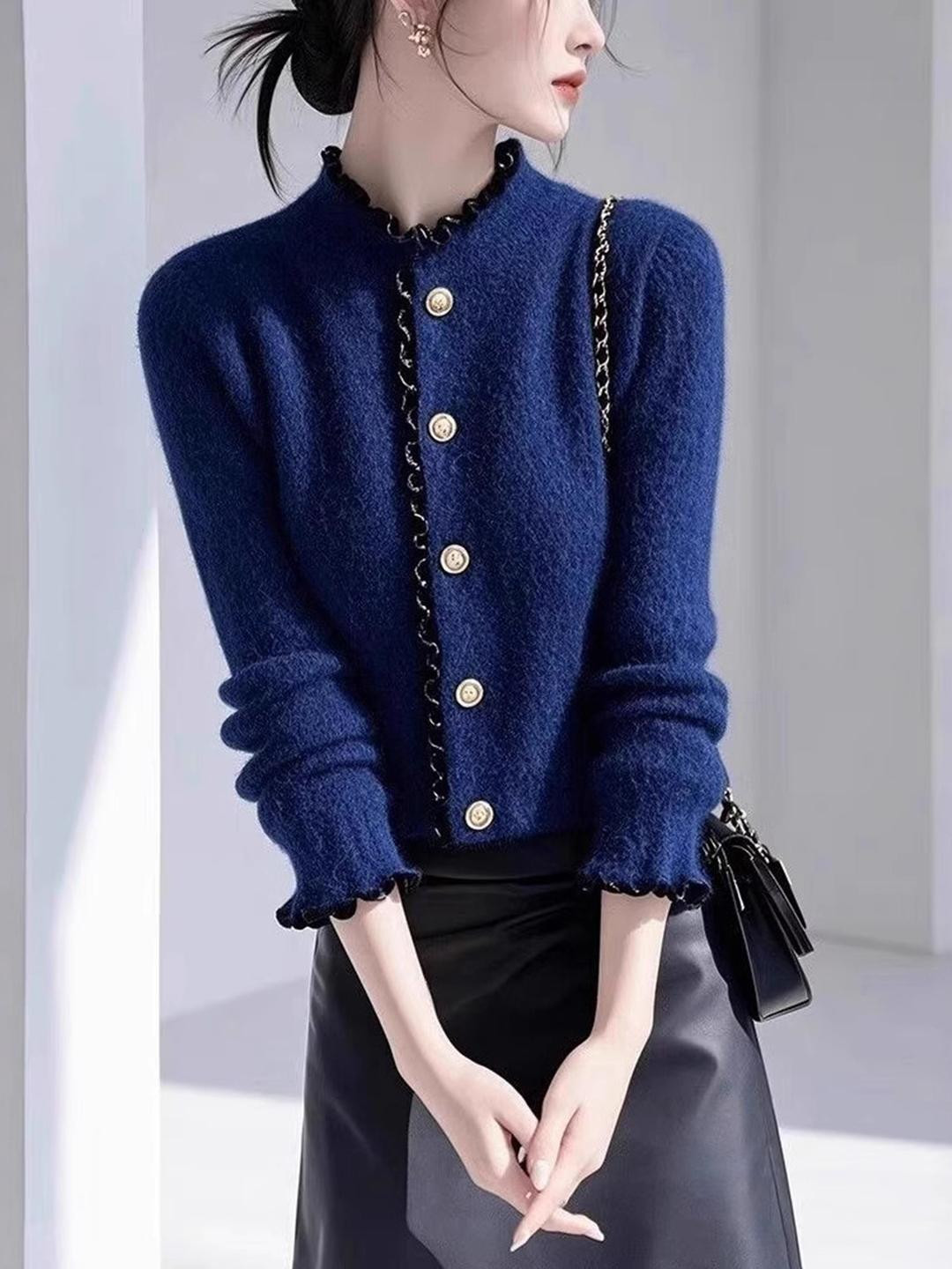 DressBerry Women Navy Blue Long Sleeves Sweaters