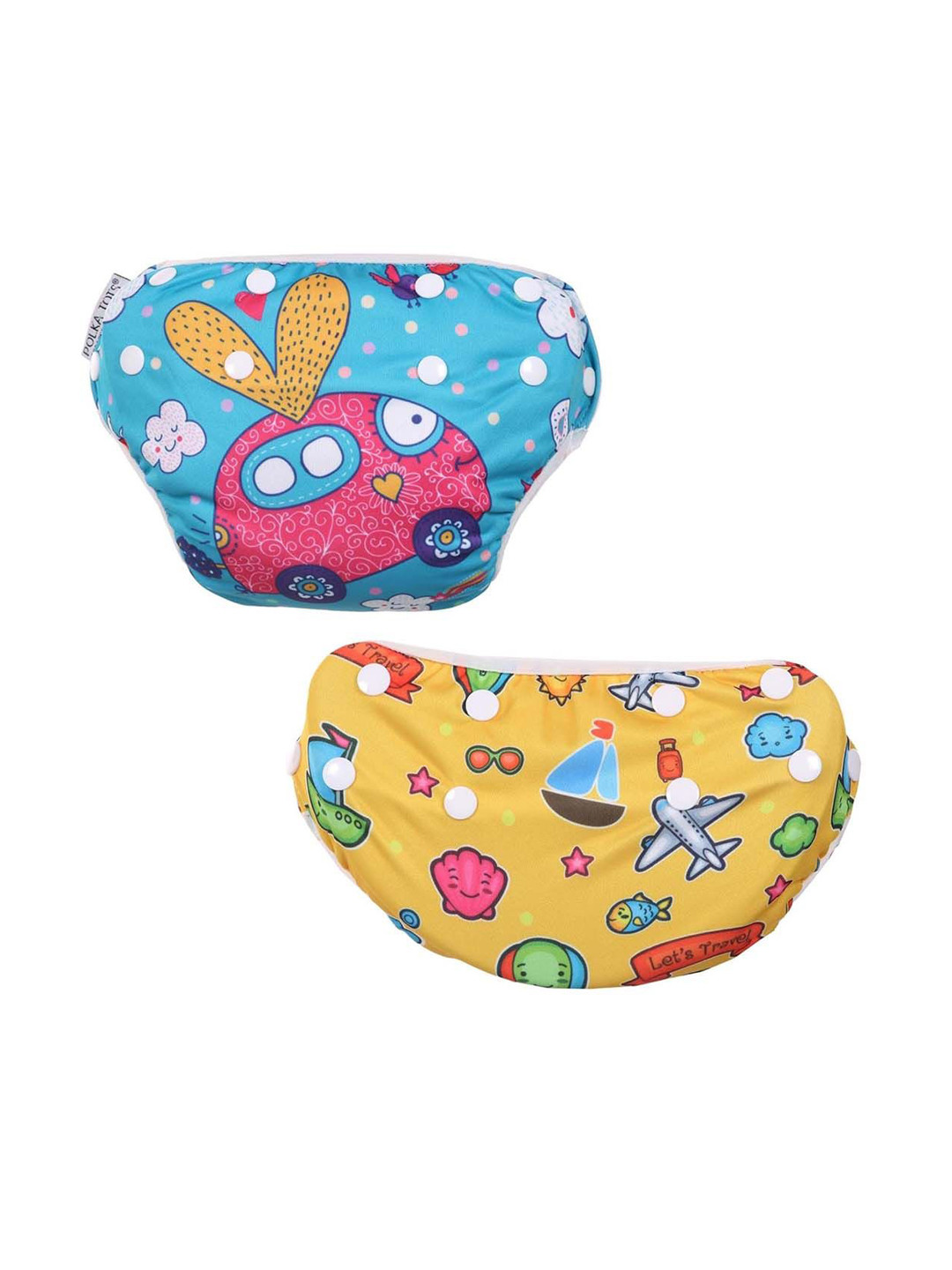 Polka Tots Set Of 2 Adjustable Leak-Proof Waterproof & Reusable Printed Swim Diapers