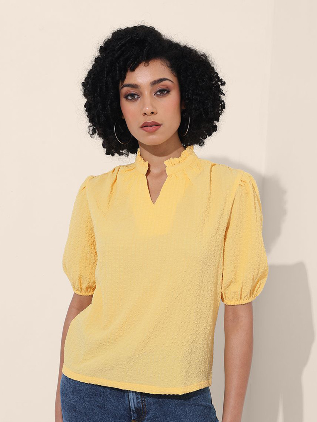 Freehand by The Indian Garage Co Women Puff Sleeve Blouson Top