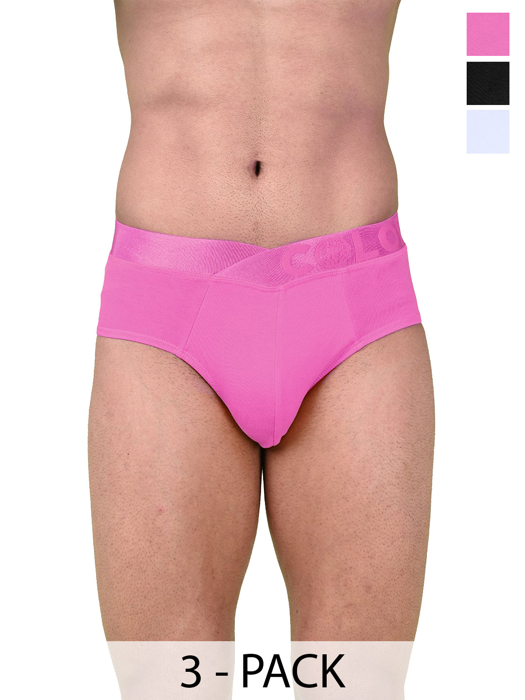 COLORS by Rupa Frontline Pack Of 3 Mid-Rise Basic Briefs 1002-B-PhPnk-W-B-PhPnk-W