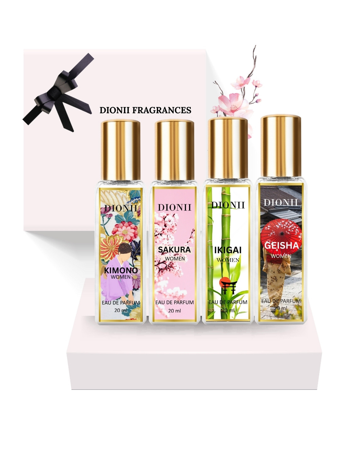 DIONII Women Set Of 4 Sakura, Kimono, Geisha  & Ikigai Eau De Perfume- 20 ml Each