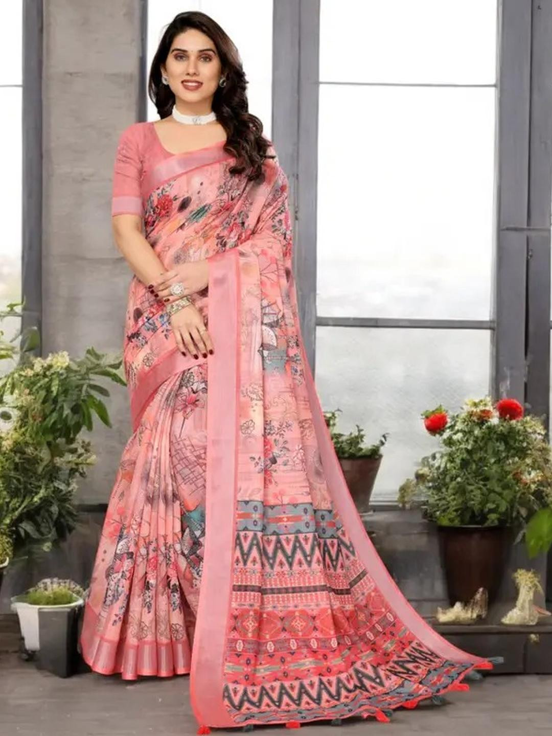 santro sarees Multi Silk Blend  Sarees
