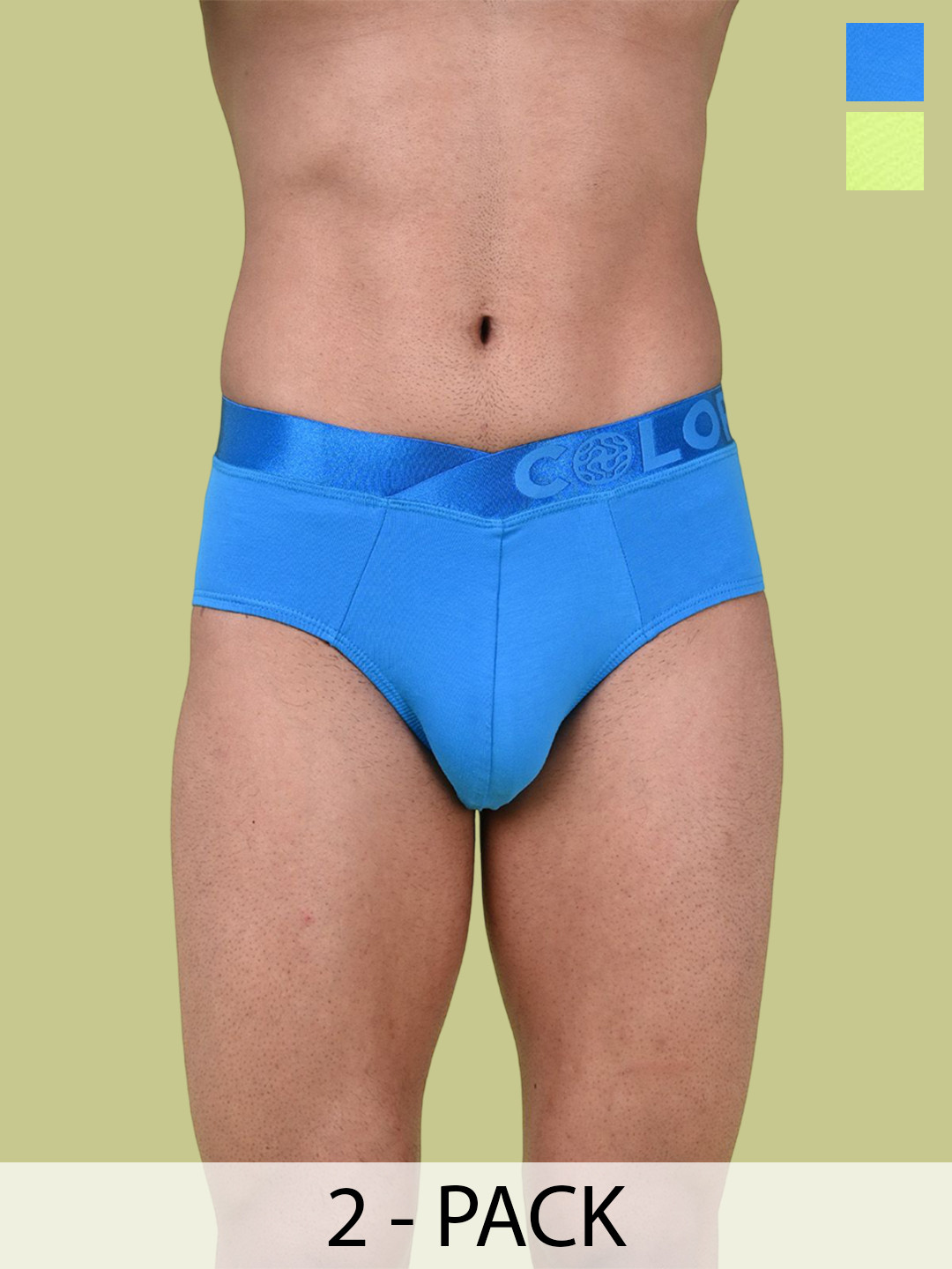 COLORS by Rupa Frontline Pack Of 2 Mid-Rise Basic Briefs 1002-DBL-FGrn-DarkBlue-FGreen