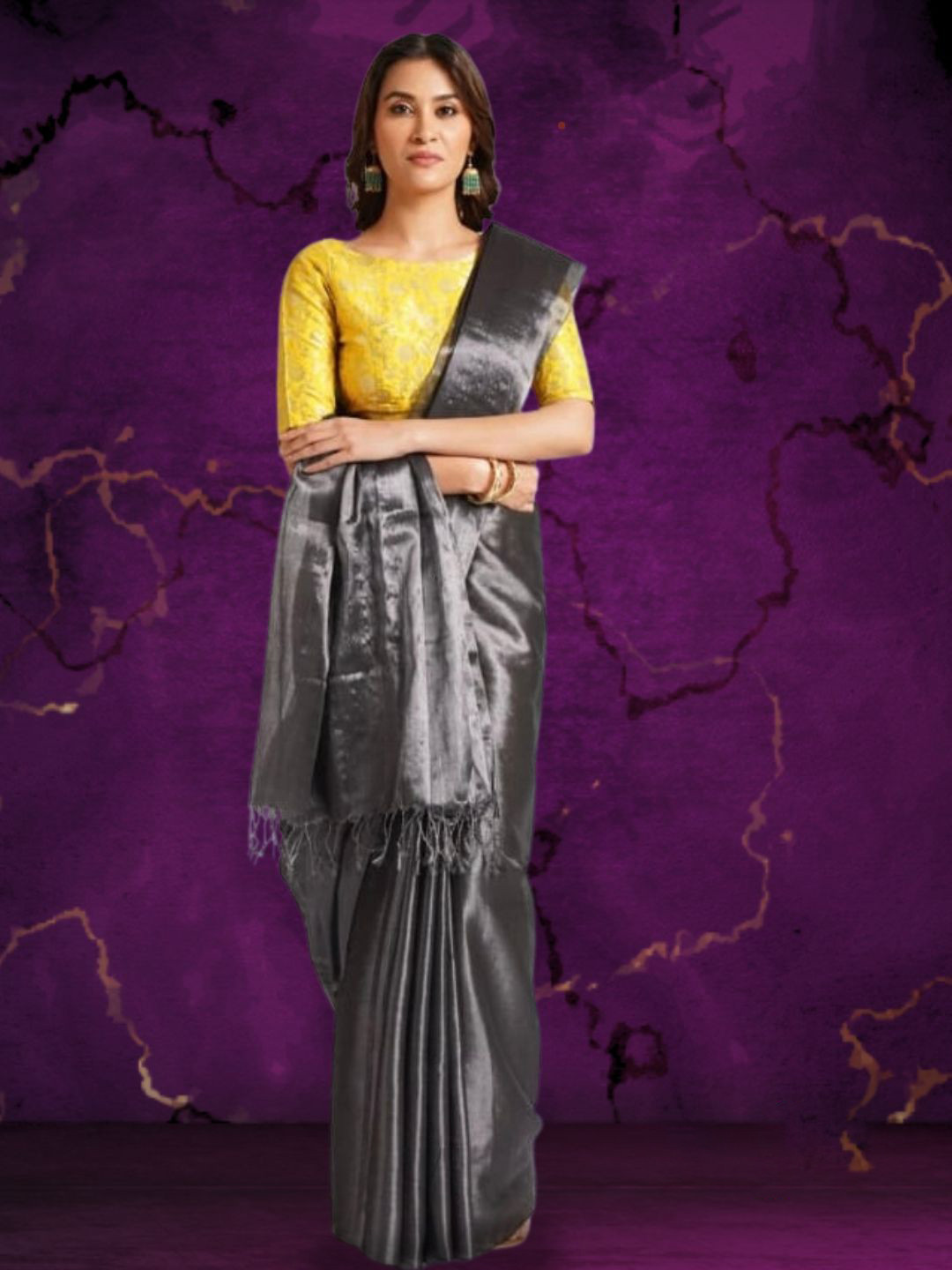 mrujaa Solid Pure Mulmul Tissue Saree With Tasseled