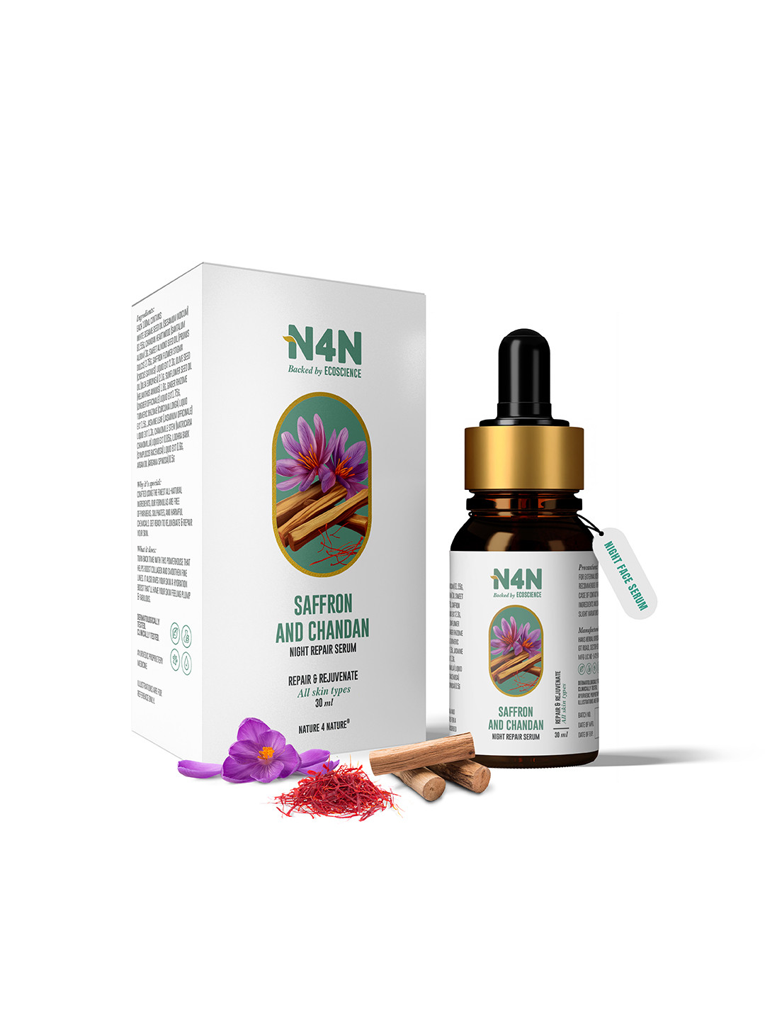 N4N  Revitalizer Night Repair Serum For Anti-Ageing With Saffron & Chandan -30ml