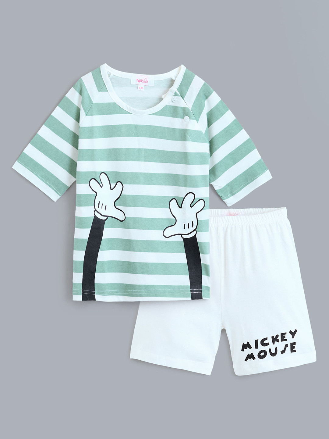 Hopscotch Boys Striped Mickey T-shirt And Shorts