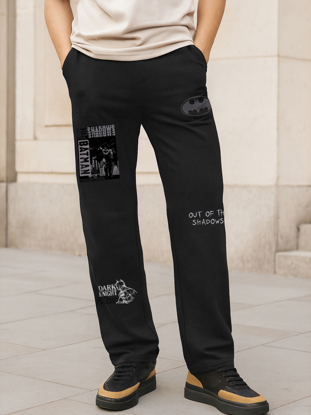 Bewakoof Men Official DC Merchandise Batman Graphic Printed Oversized Track Pants