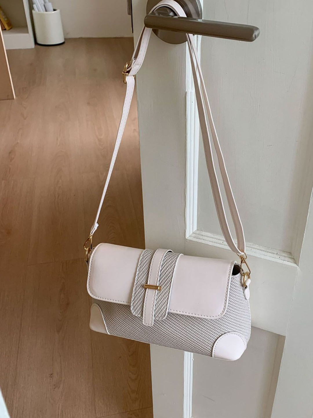 StyleCast Women Textured Oversized Stylish Sling Bag with Buckle Detail