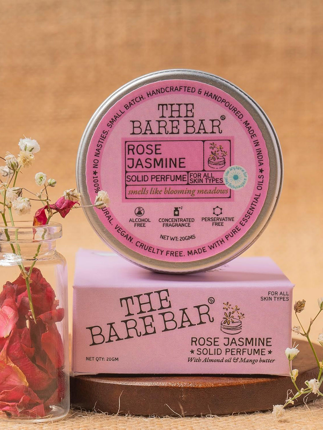 The Bare Bar Rose Jasmine Long Lasting Solid Perfume - 20 g