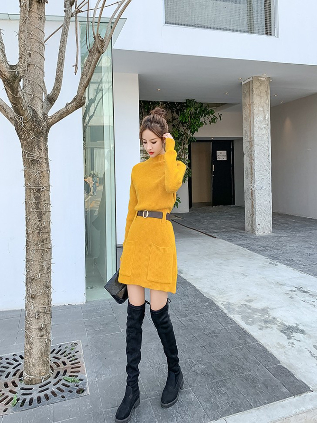 DressBerry  Women Turtleneck Knit Sweater Dress