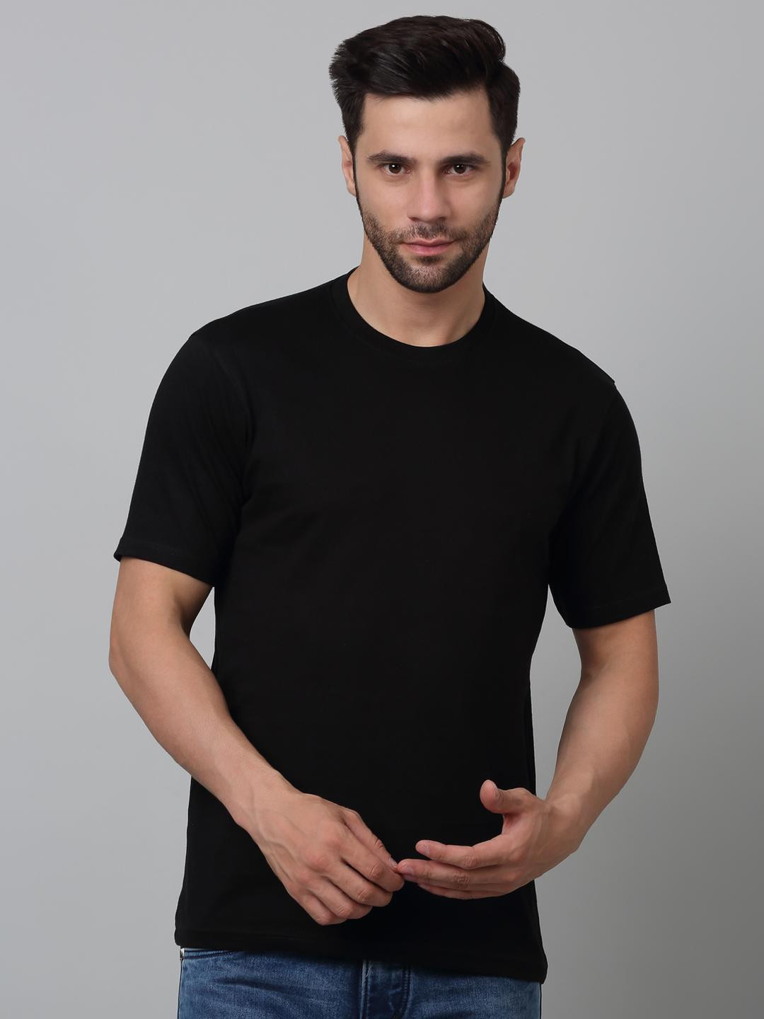 Trend Level Men Black Cotton Tshirts