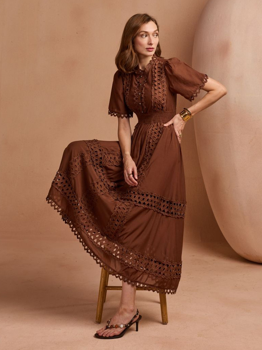 Style Island Women Fit & Flare Midi Dress With Lace Inserts
