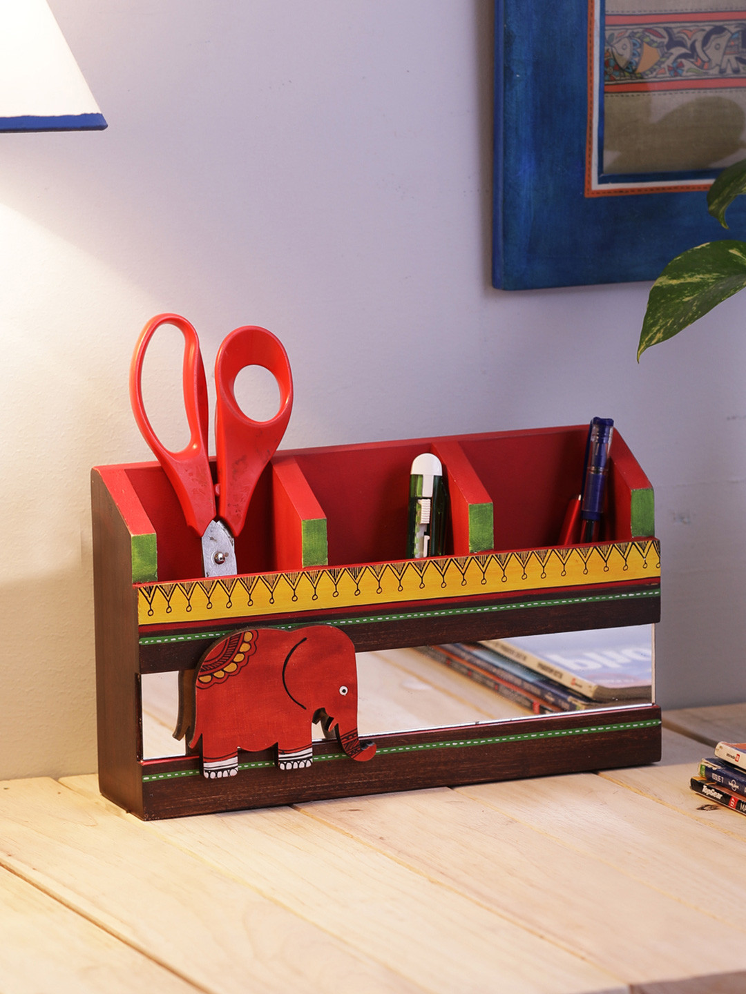 VarEesha Brown & Red Wooden Desk Organizer