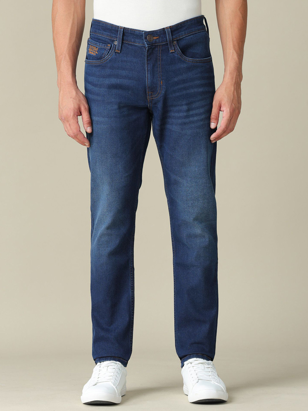 U.S. Polo Assn. Denim Co. Men Slim Fit Mid-Rise Light Fade Cotton Stretchable Jeans