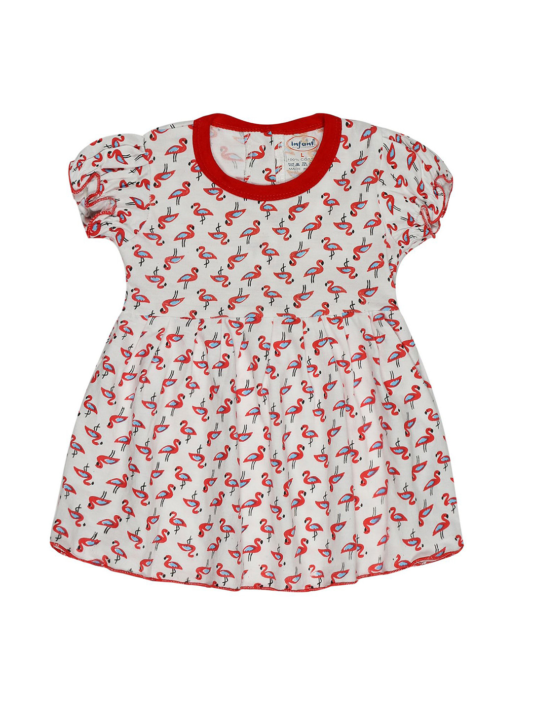 Infant Girls Graphic Printed Puff Sleeves Fit & Flare Knee Length Dress