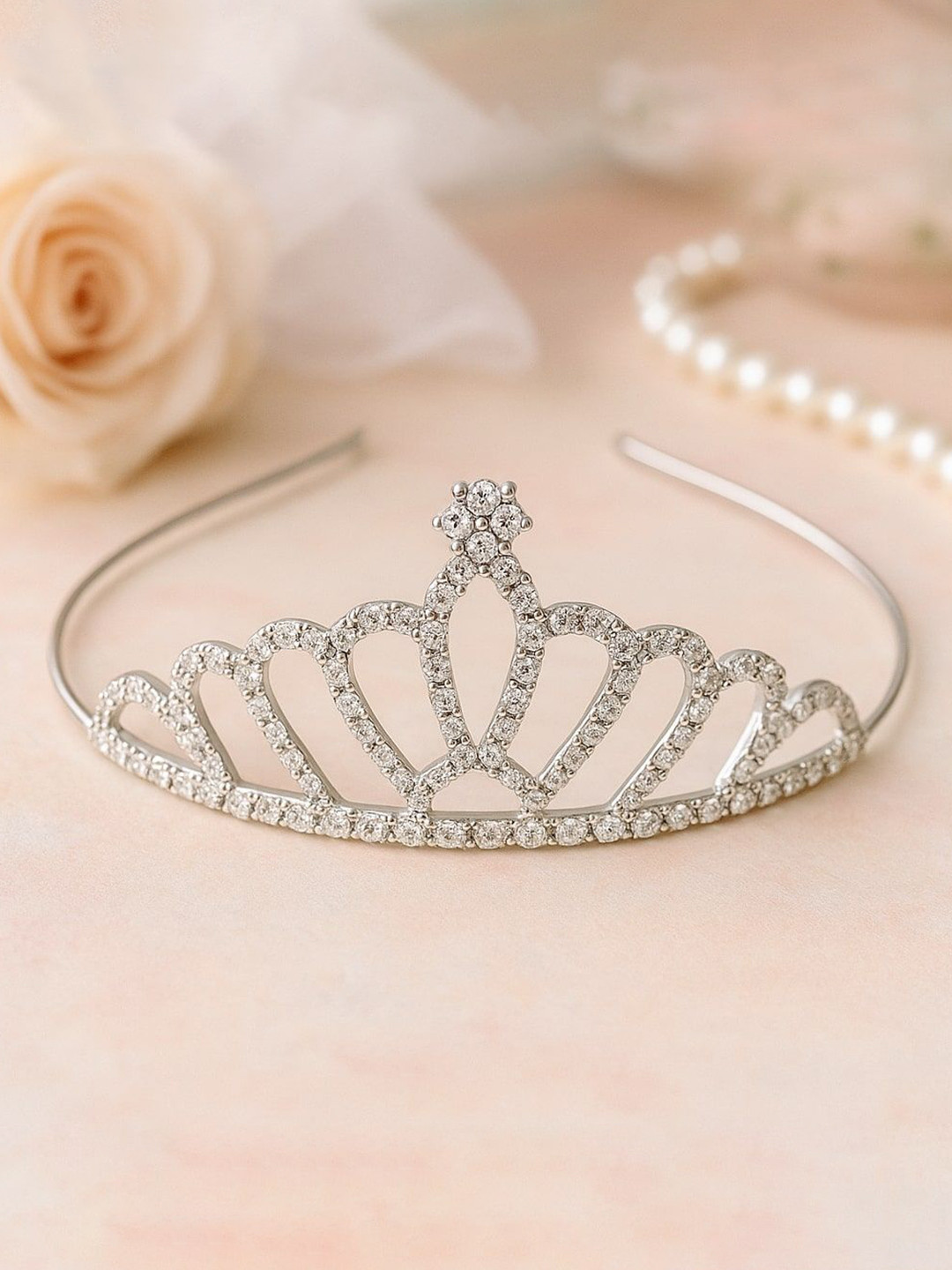 MUKUTIQUE Women Tiara And Crown Silver Hairband