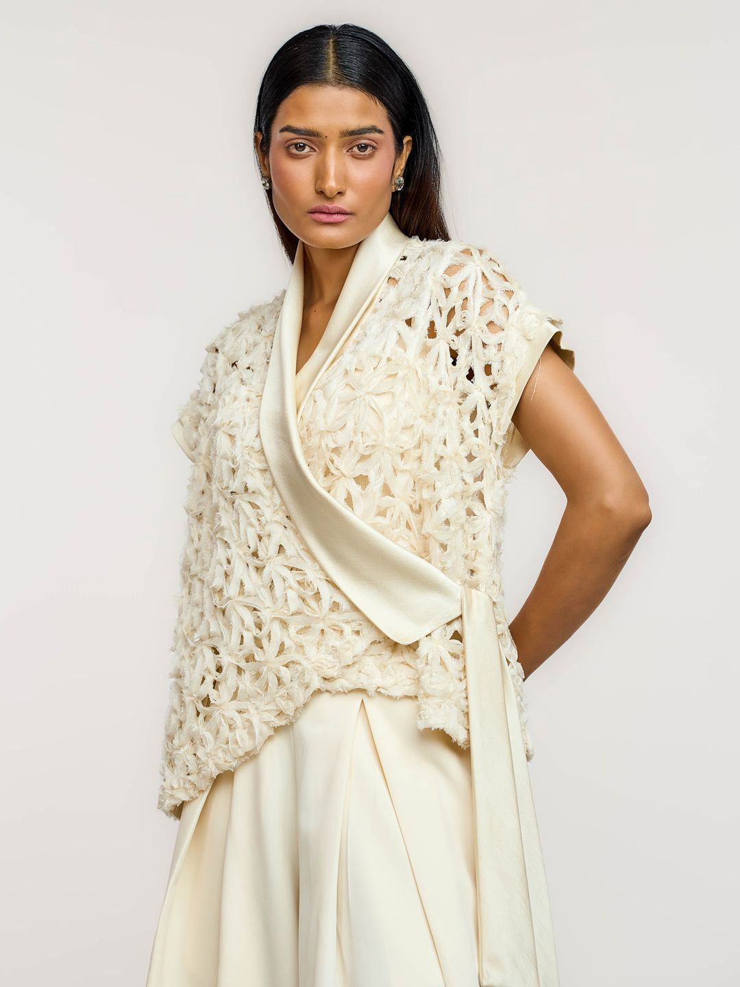 OTT Tarun Tahiliani Women Self Design Cut Out Wrap Top