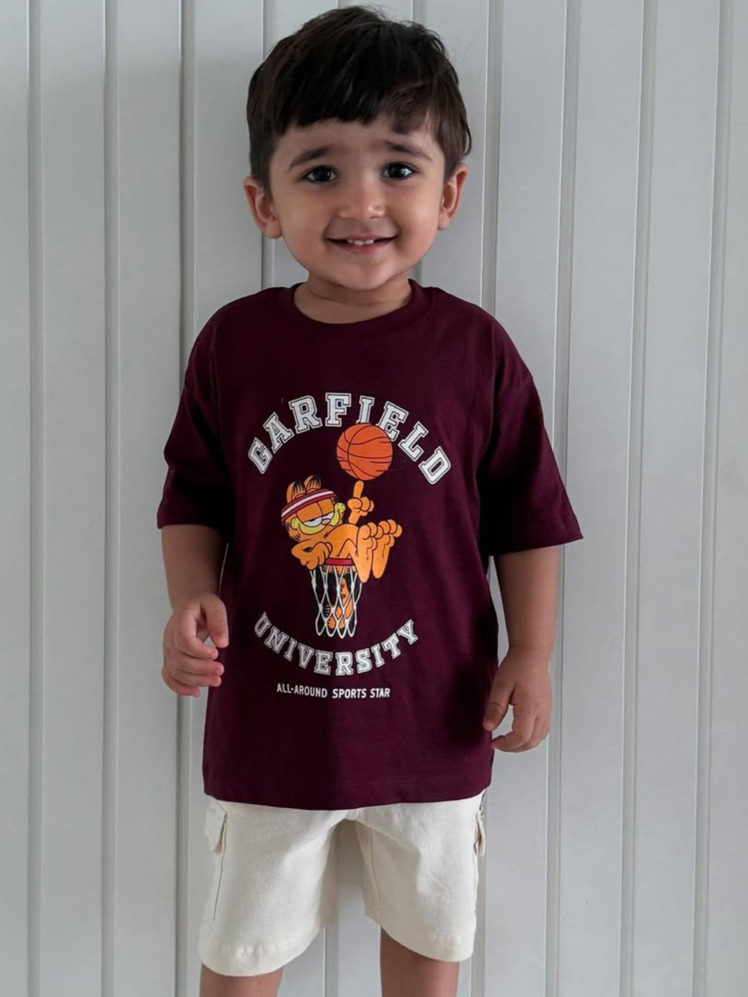 Nap Chief Infants Unisex Garfield Basketball Printed Pure Cotton T-Shirt & Cargo Shorts