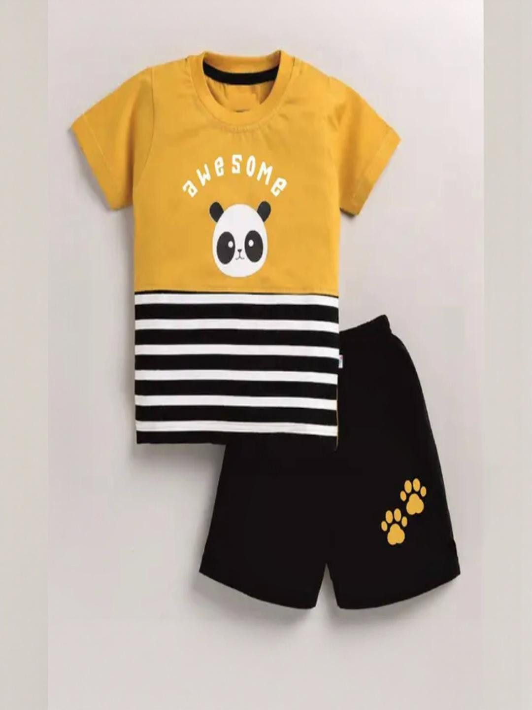 IESHNE Lifestyle Kids-Unisex Mustard Cotton Blend Printed Clothing Set