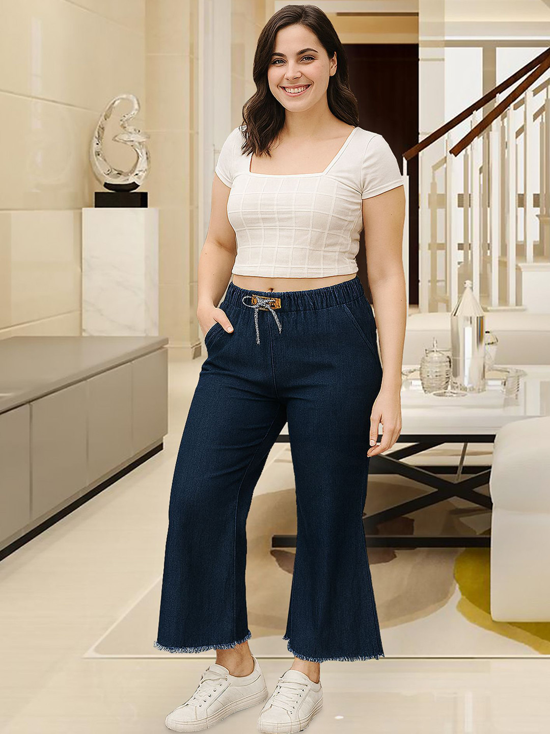 NEUNK Women Comfort Straight Fit Mid-Rise Stretchable Jeans