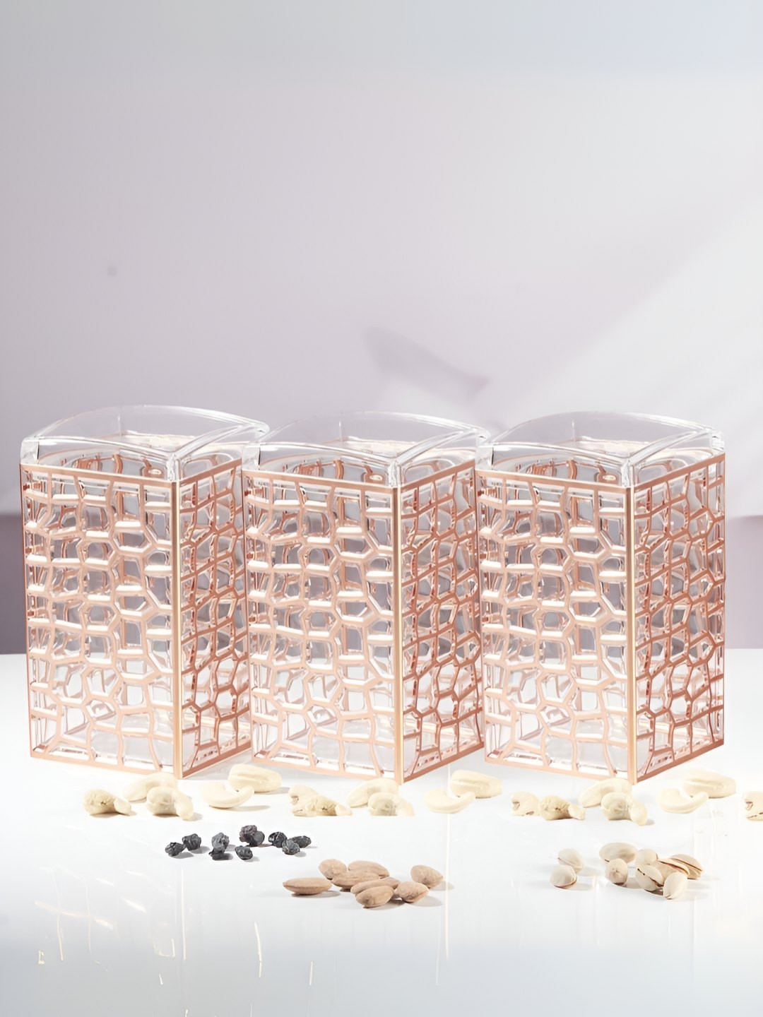 Kookee Transparent 3 Pieces Textured Acrylic Airtight Canister Jars