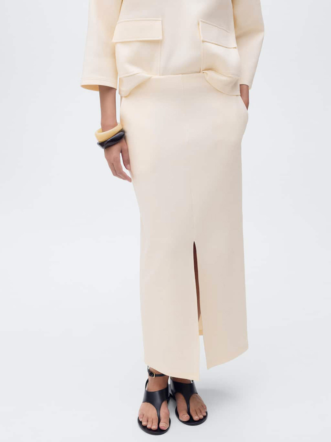 MANGO High-Waist Front Slit Straight Skirt