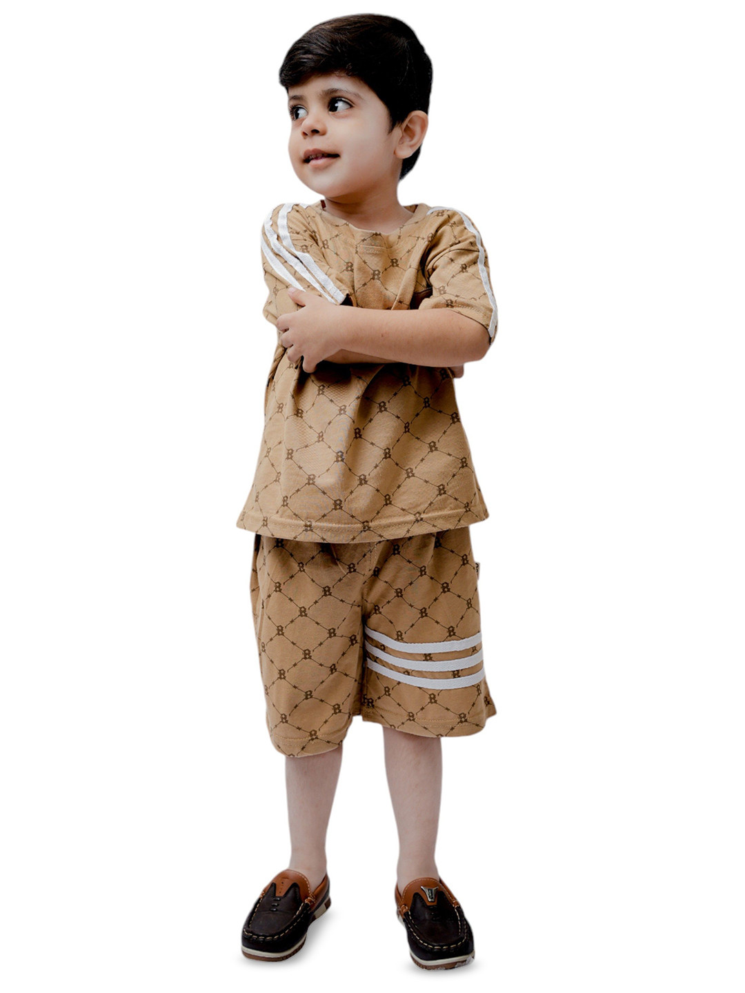 FREE BIRDS Boys Printed Short Sleeves Pure Cotton T-shirt With Shorts