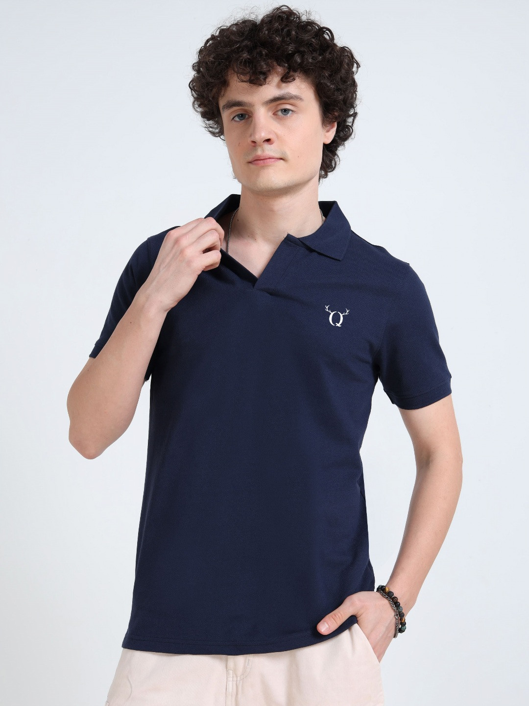 Q CUT Polo Collar Short Sleeves Casual T-shirt