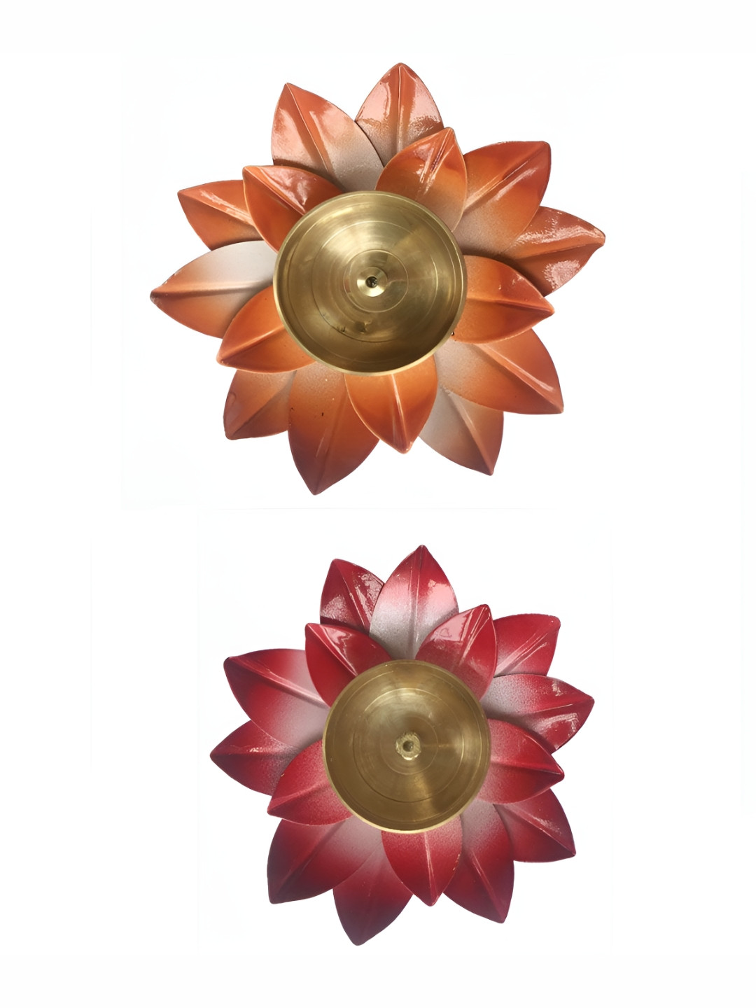 GADINFASHION Orange-Colored & Red 2 Pieces Lotus Shape Akhand Jyoti Pooja Diyas