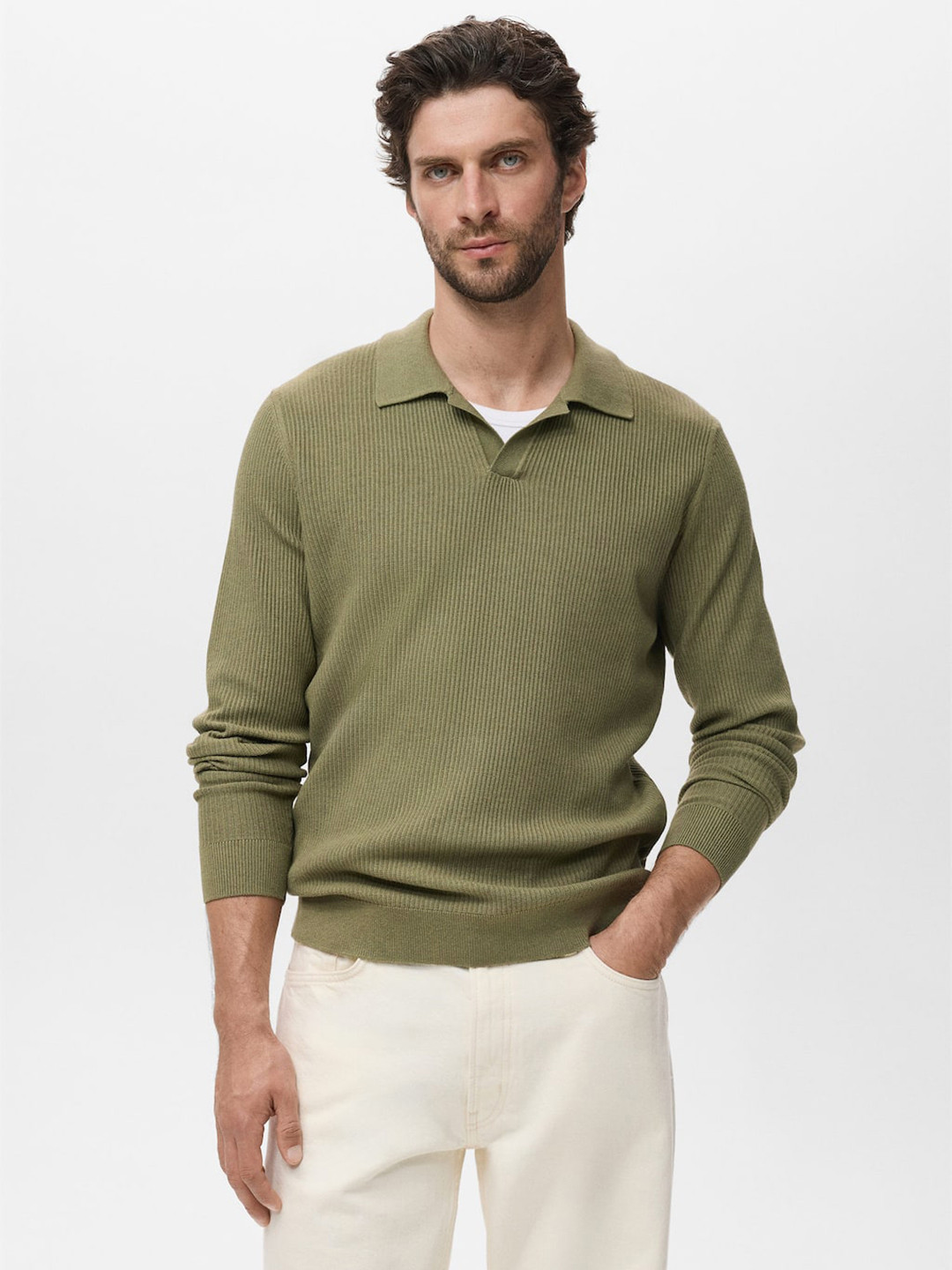 MANGO MAN Polo Collar Ribbed Pullover