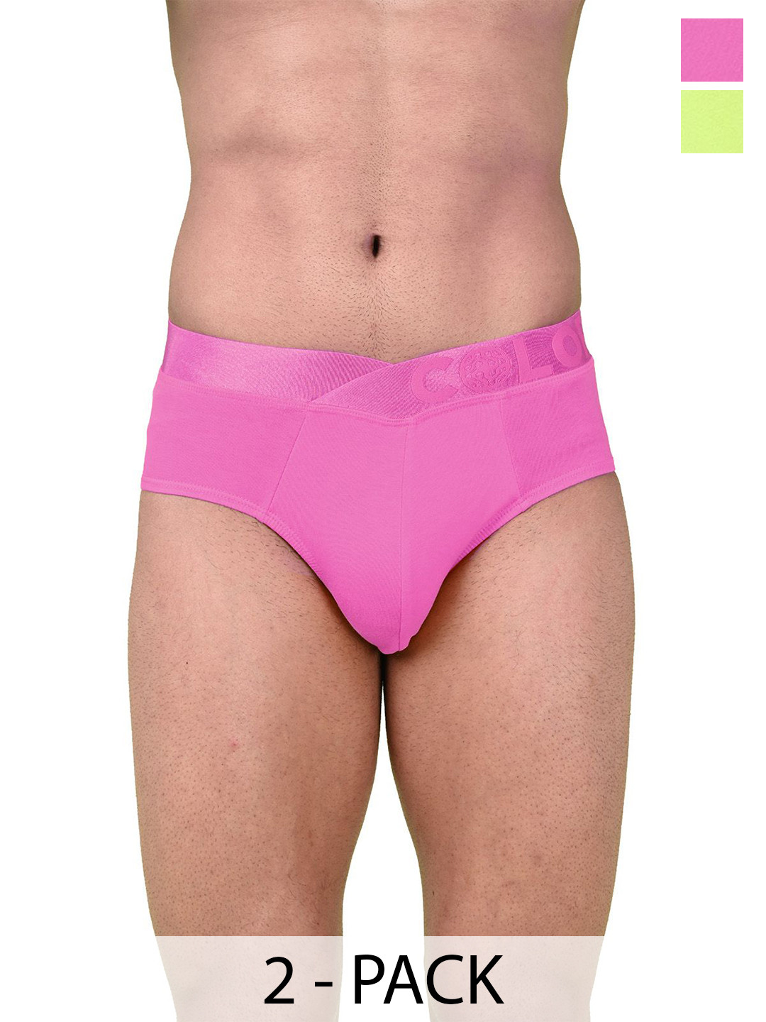 COLORS by Rupa Frontline Pack Of 2 Breathable Low-Rise Basic Briefs1002-FGrn-PhPnk
