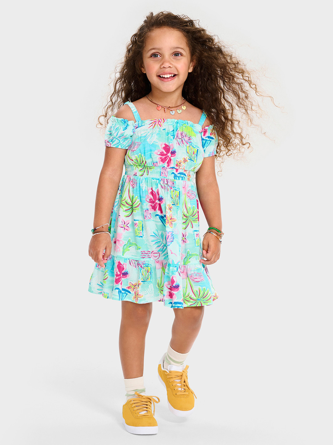 THE CHILDREN'S PLACE Printed Tropical Off-Shoulder Dress