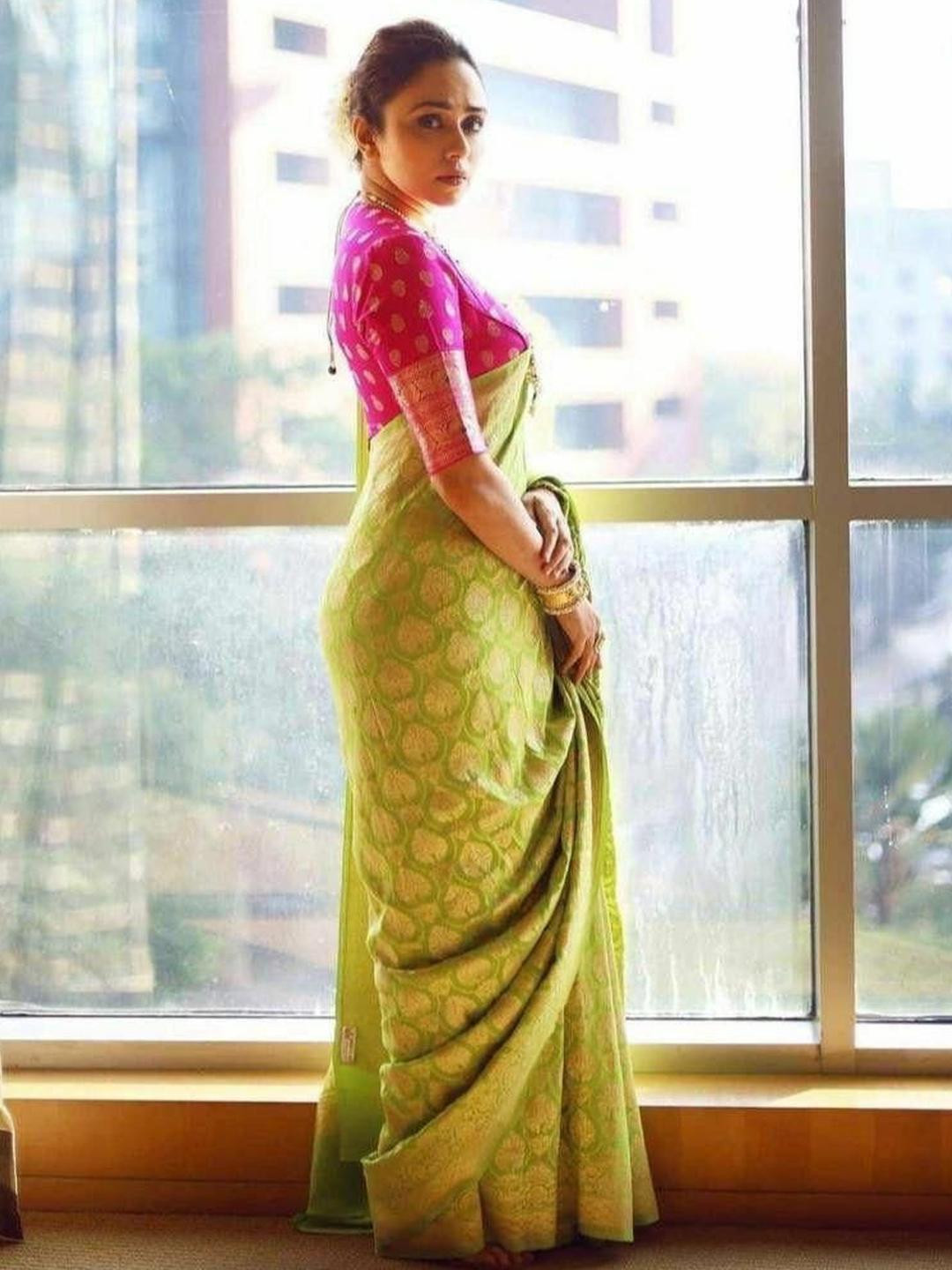 Sita Green Silk Blend Woven Design Sarees