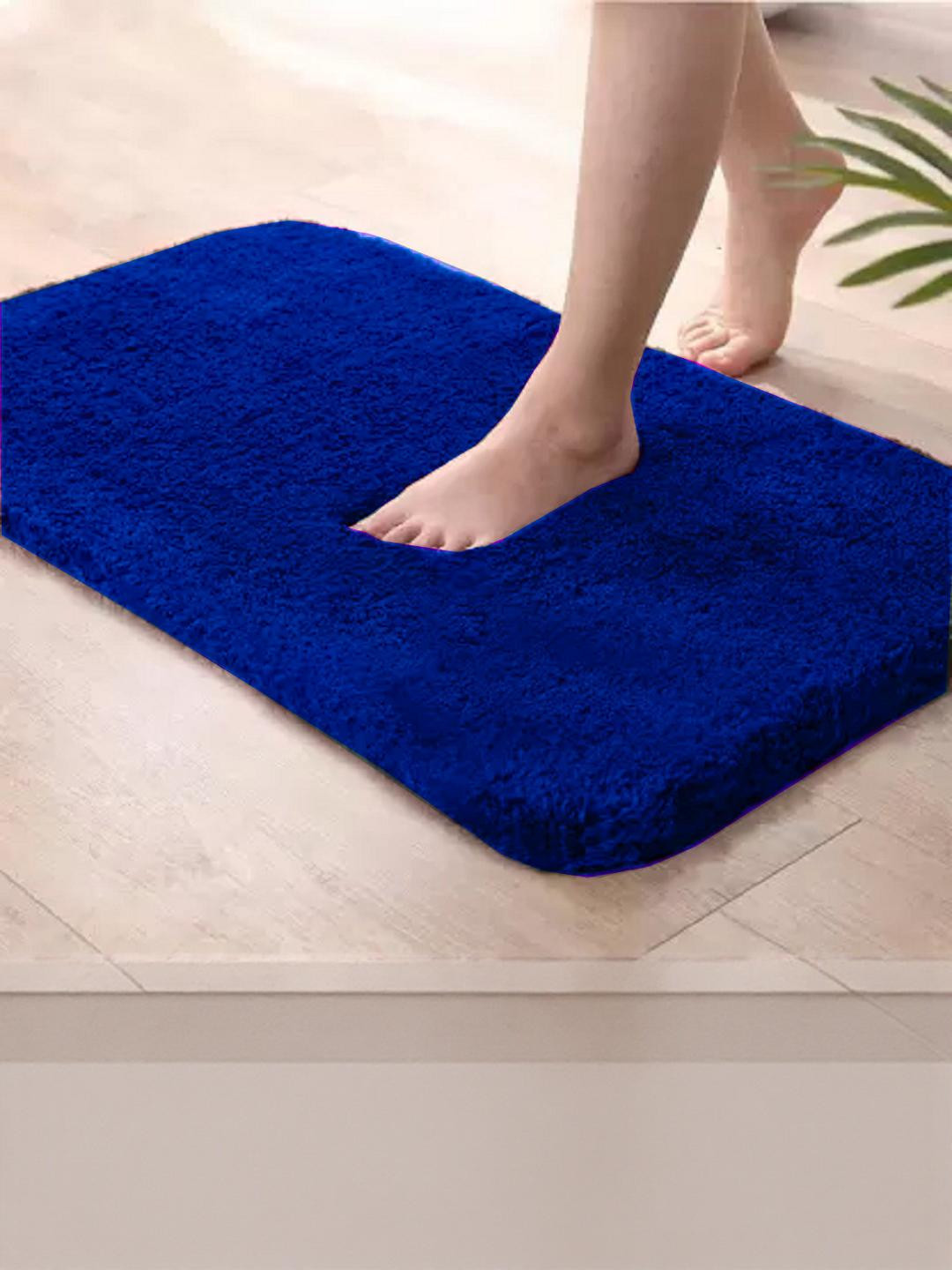 CROWN MATTINGS Blue 1400 GSM Polyester Bath Rugs