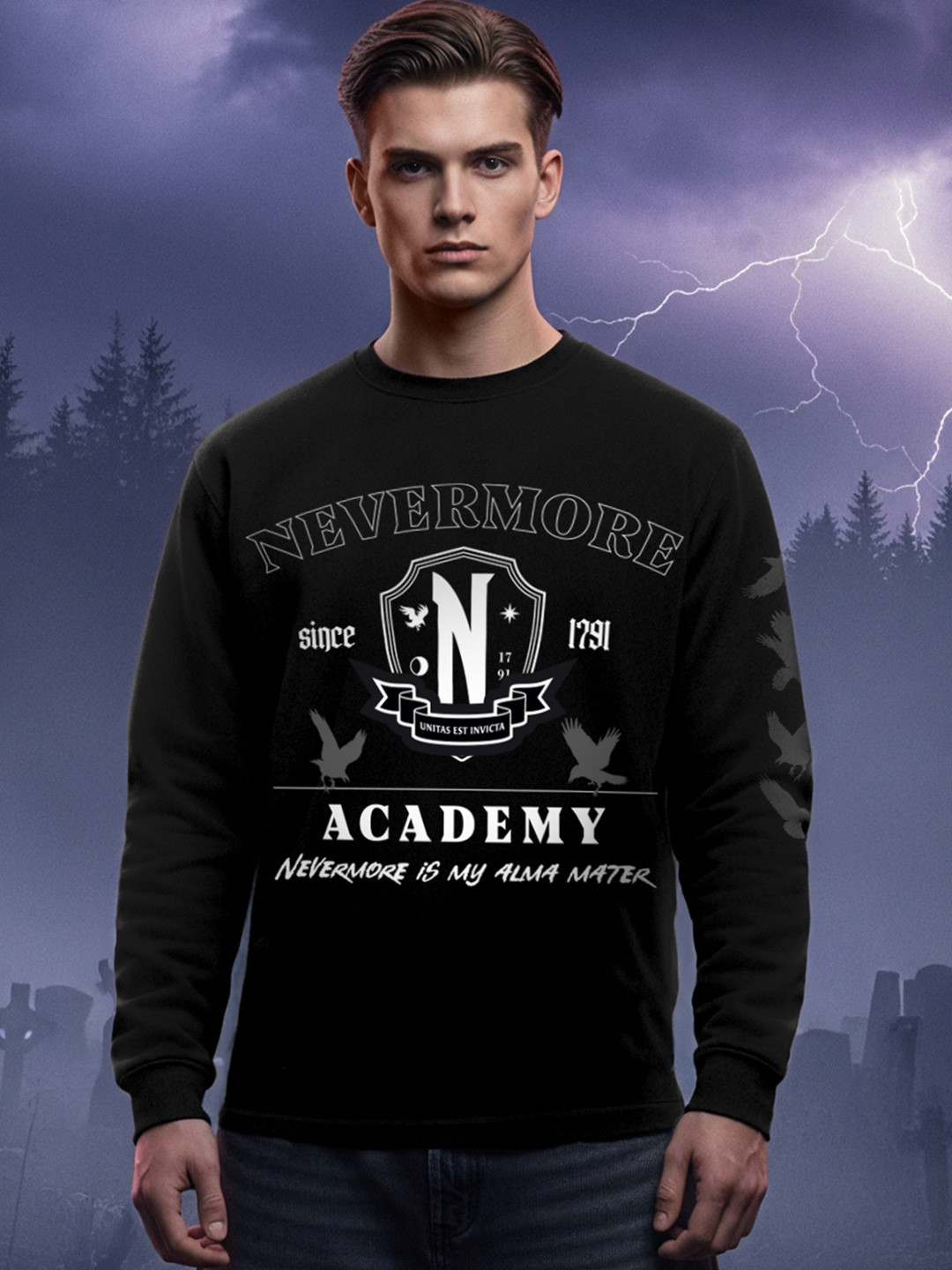 Bewakoof Official Wednesday Merchandise Nevermore Typography Oversized T-shirt