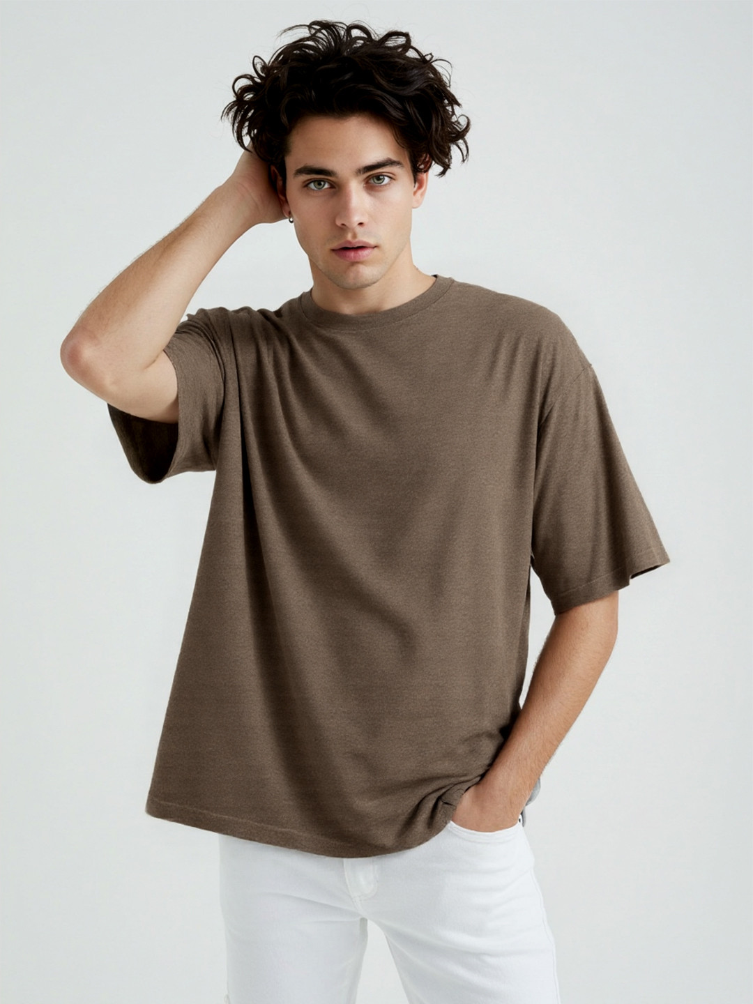 Brown Round Neck Relaxed Fit T-shirt