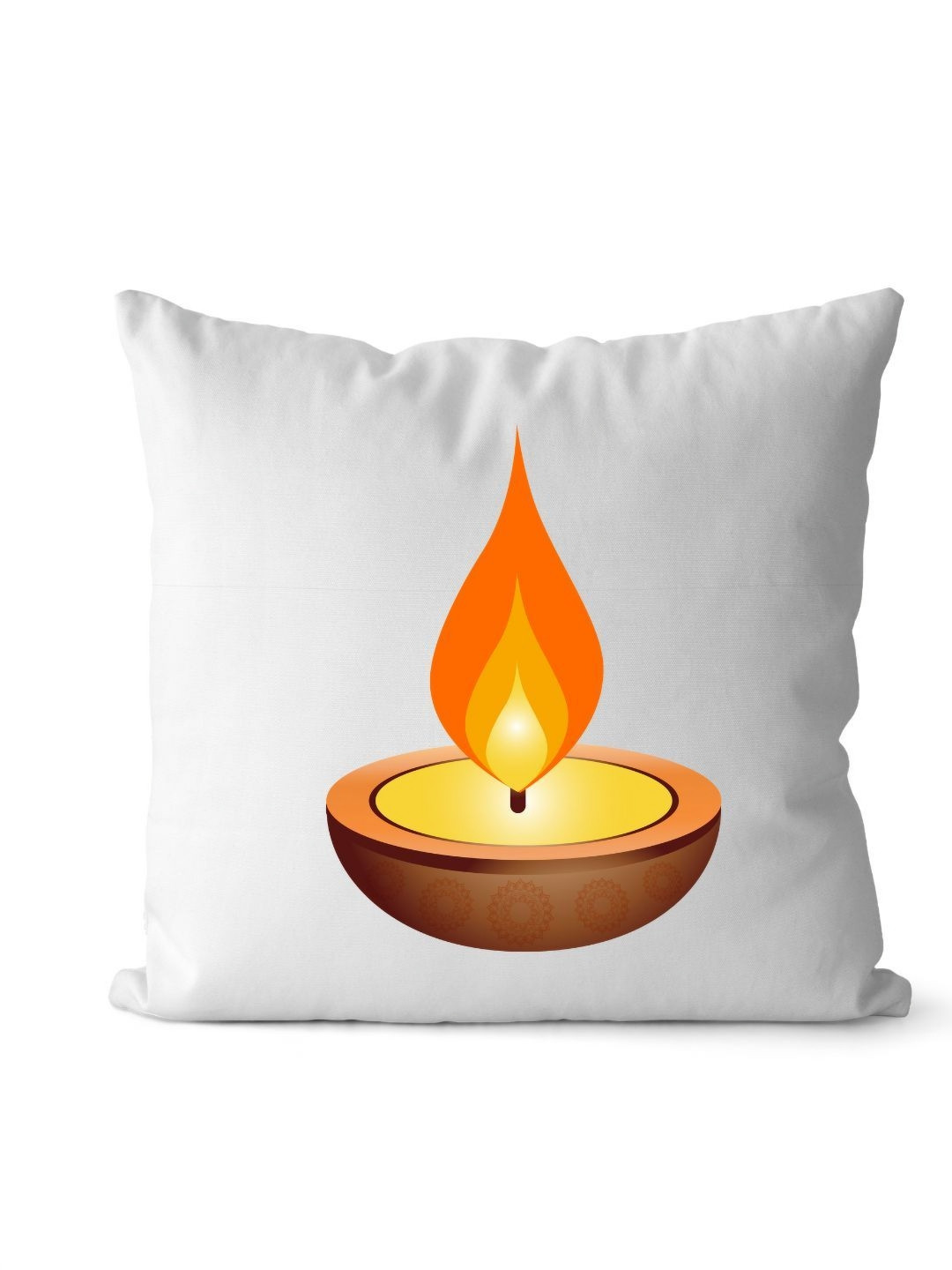 Loops n knots White & Brown Diya Lamp Printed Pre-Filled Cushion
