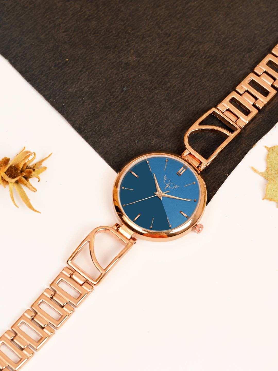 WHITE BIRD Women Embellished Dial & Bracelet Style Straps Analogue Watch 5102 Rose D Blue