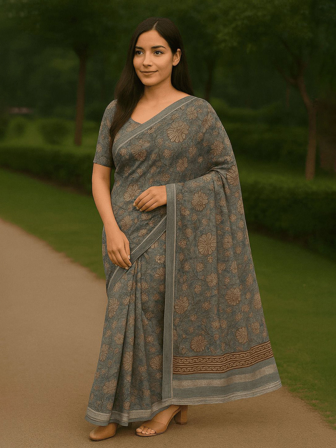 NEE DESIGNSS Floral Printed  Chanderi Saree