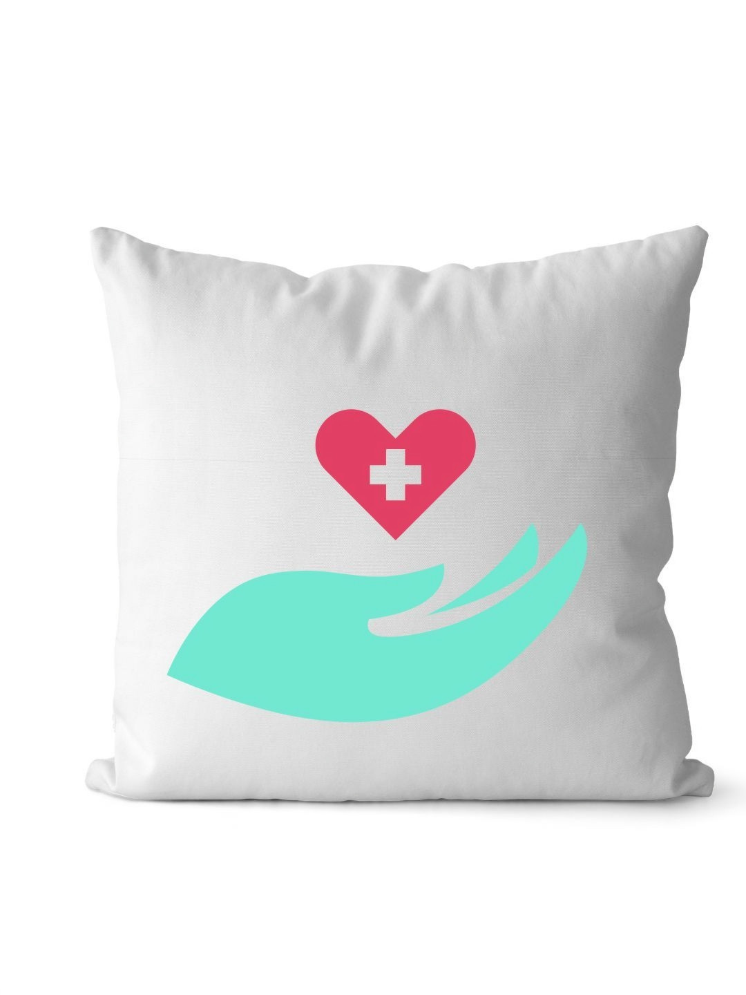 Loops n knots White & Red Healing Hands With Heart Printed Pre-Filled Cushion